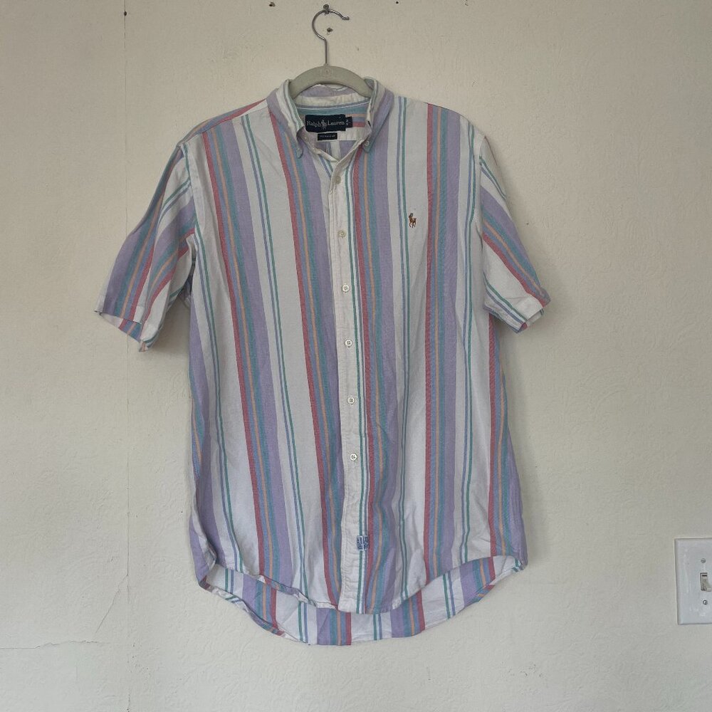 Vintage Pastel Stripes Polo Ralph Lauren Button Up Short Sleeve Shirt